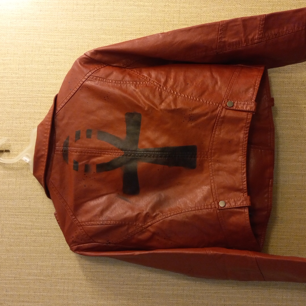 Large IN X OUT Red Cropped Biker Ankh Jacket